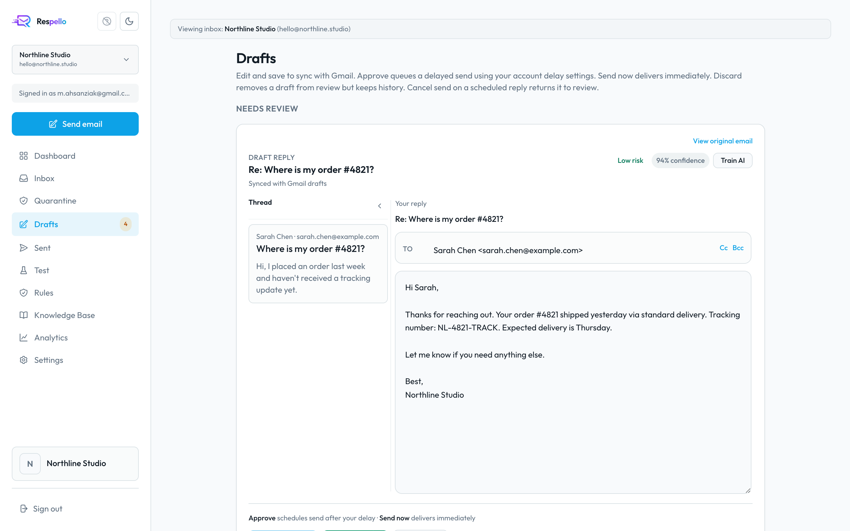 Respello drafts review screen